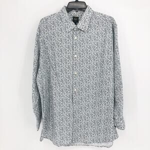 SOFT CLOTH Men's Soft Stretch Dress Shirt XL White Grey Italian Print NWOT